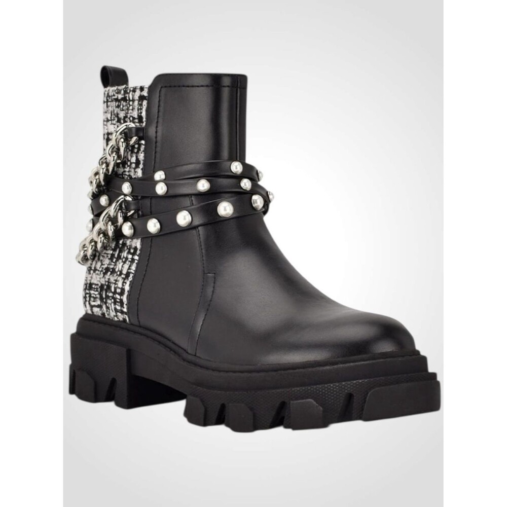 Nine West | Black Chain & Pearl-Embellished Ankle Boot | Punk Rock Boots NWOB 8.